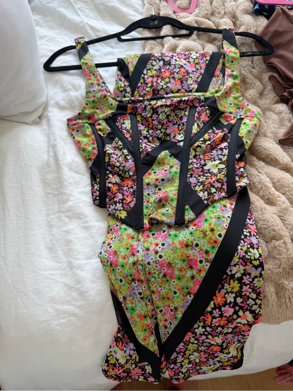 Floral Neon Panel Bodycon two piece